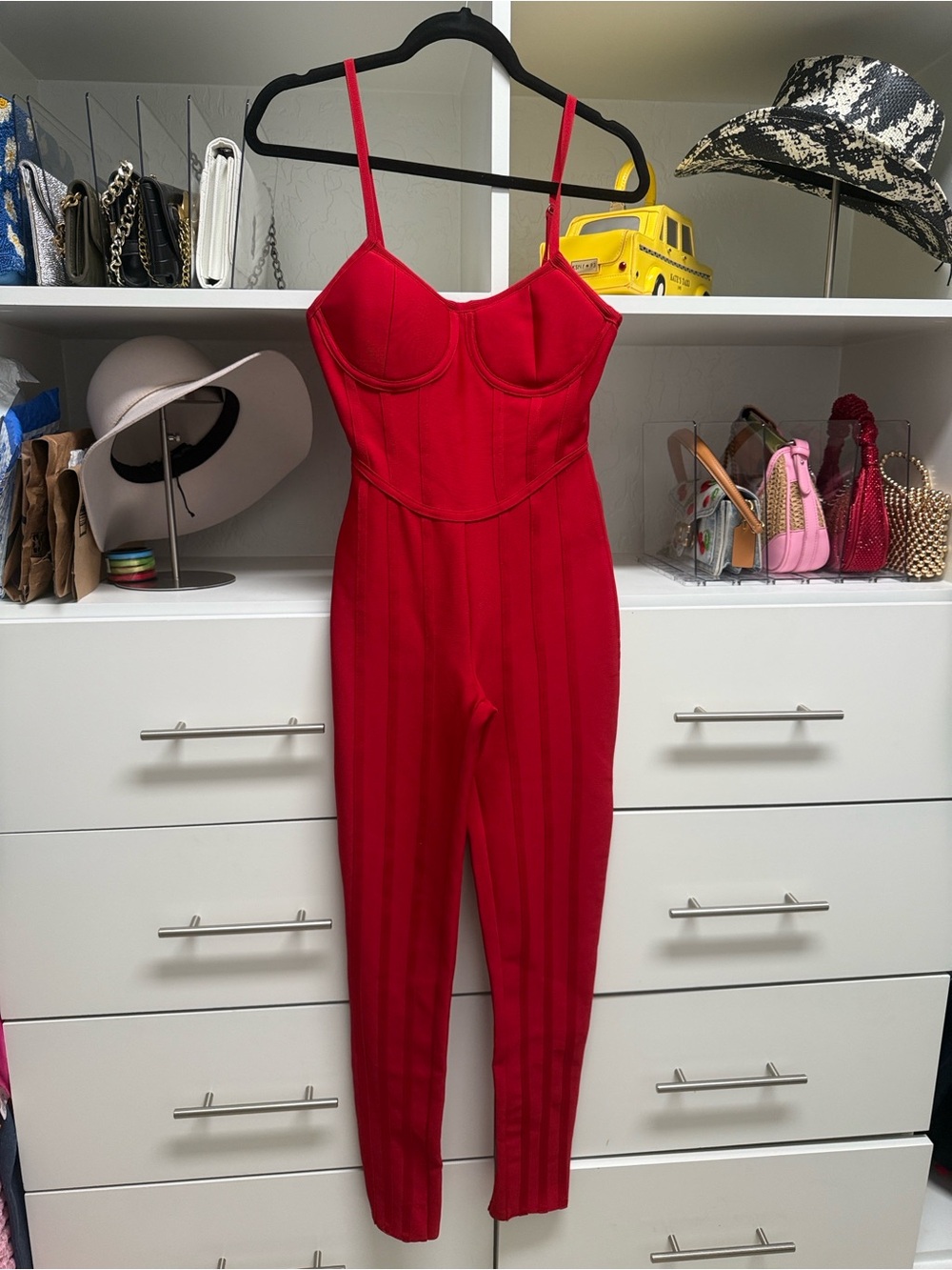 Fashion Nova Red Strappy Bustier Jumpsuit